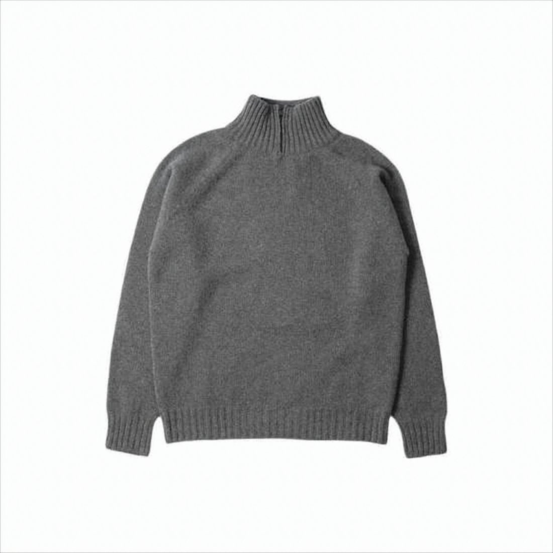 Heathered Grey Merino Wool Cashmere Turtleneck Sweater