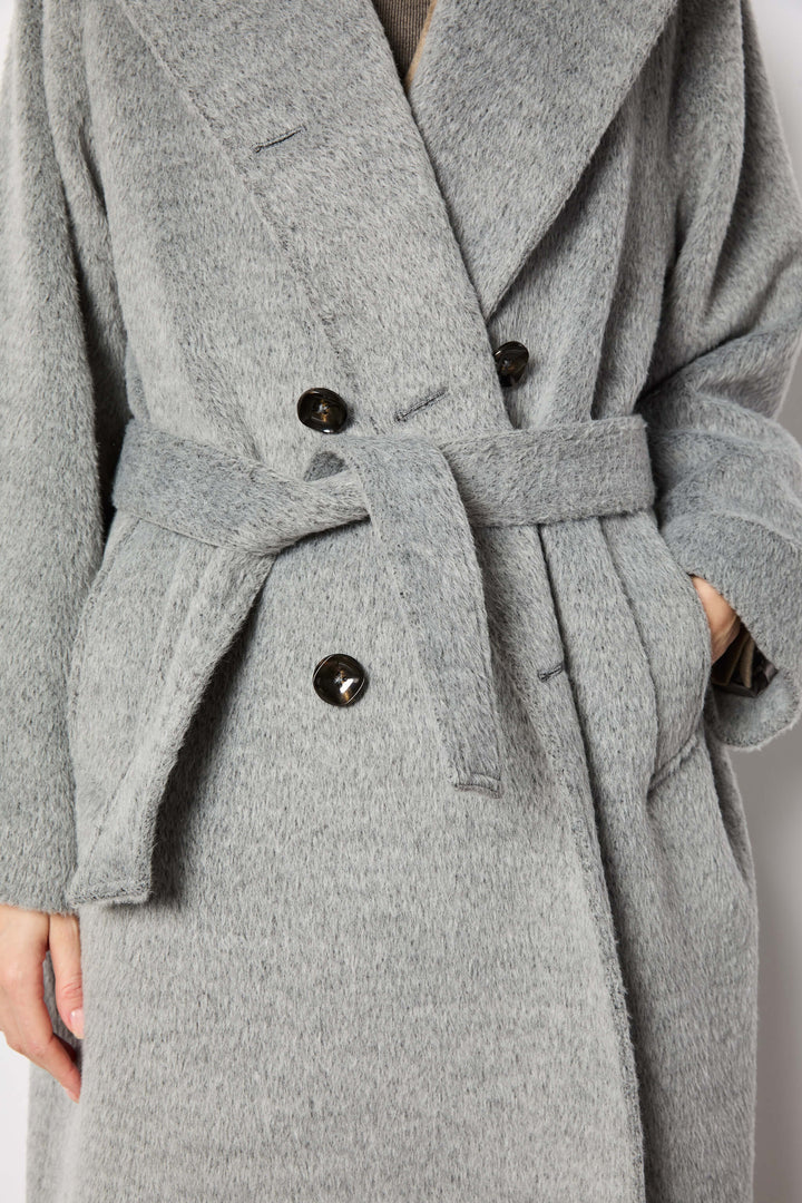 Double-Breasted Light Grey Coat With Tailoring Details