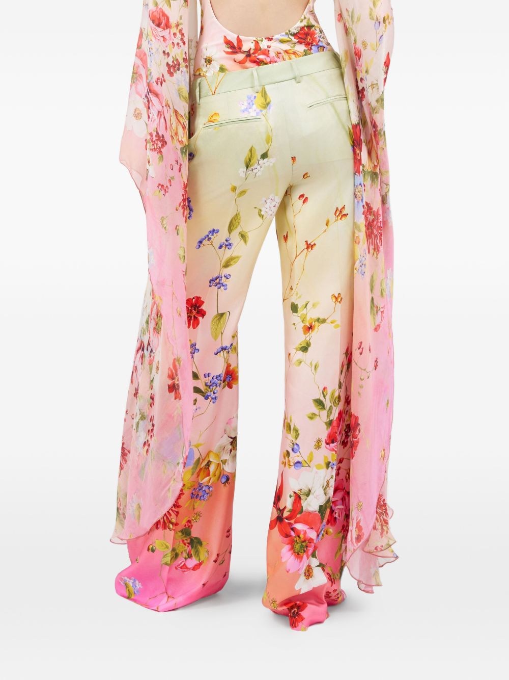 Wide-Leg Silk Trousers with Floral Print