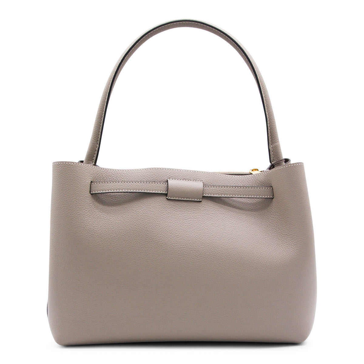 Grey Leather Handbag with T Hardware