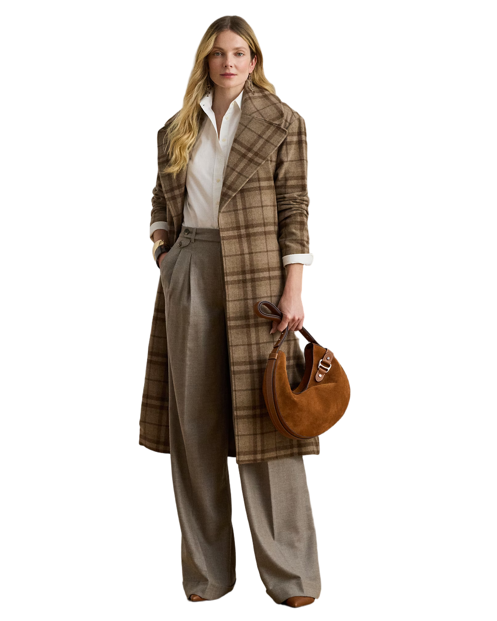 Full-Length Pleated Trousers With High Waist