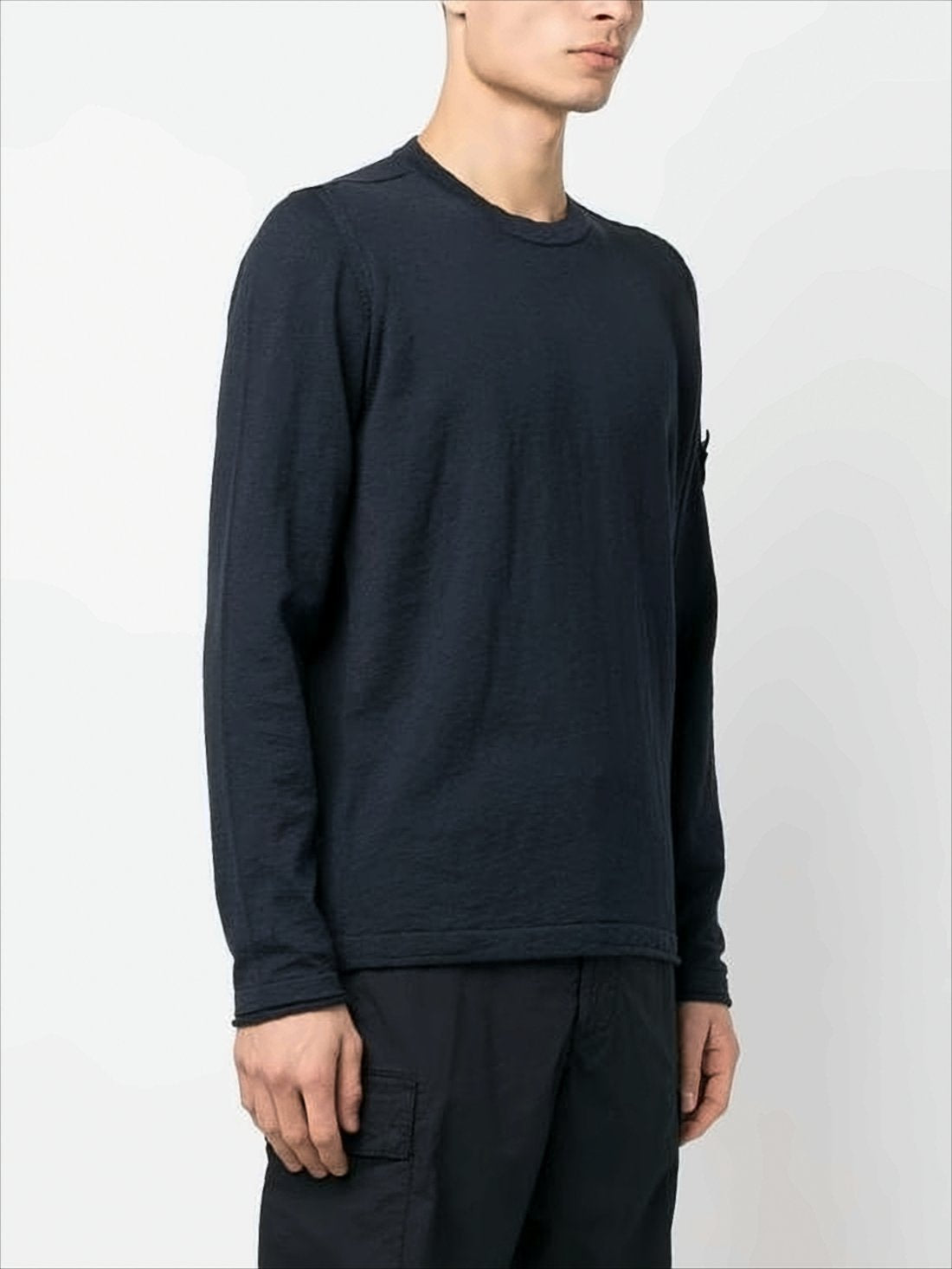 Textured Black Crew Neck Sweater With Distinctive Logo Patch
