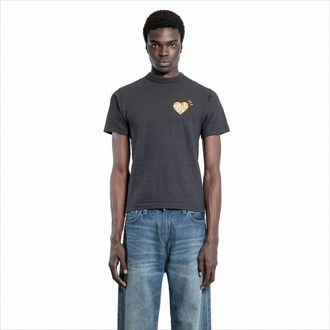 Short-Sleeve Cotton T-Shirt with Heart and Snake Graphics
