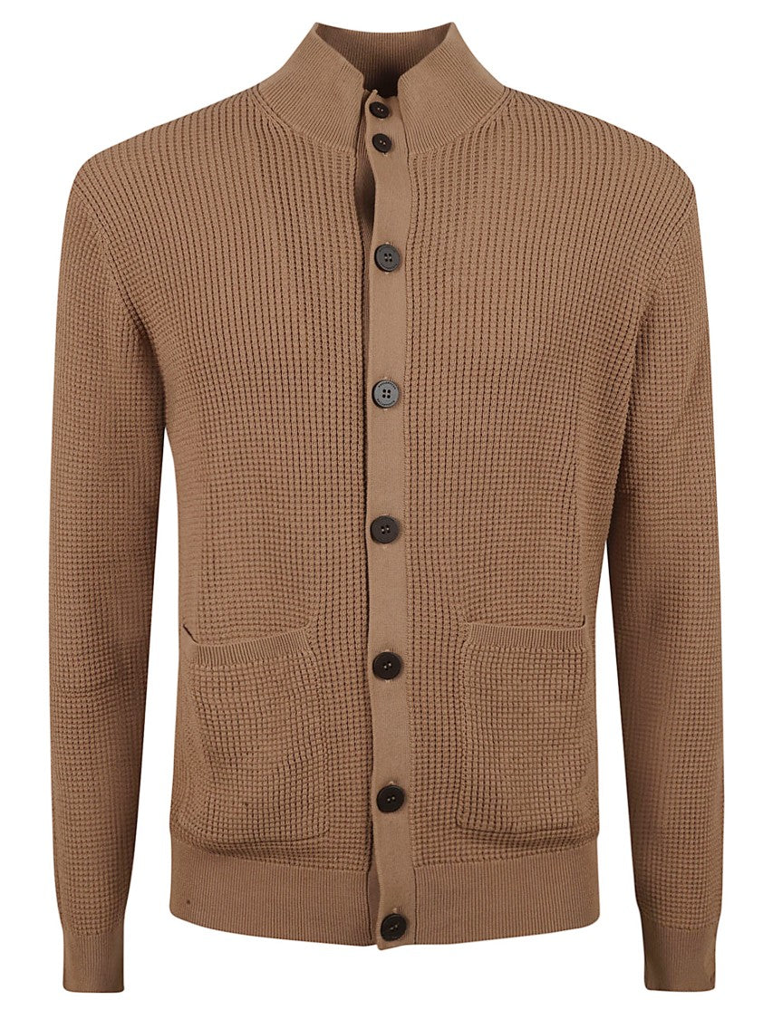Textured Knit Sweater With Button-Up Front