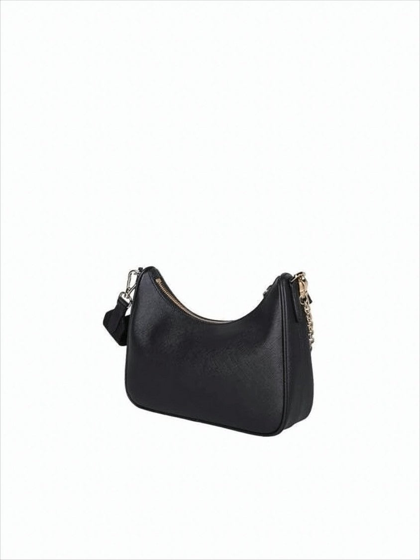 Smooth-Textured Black Shoulder Bag