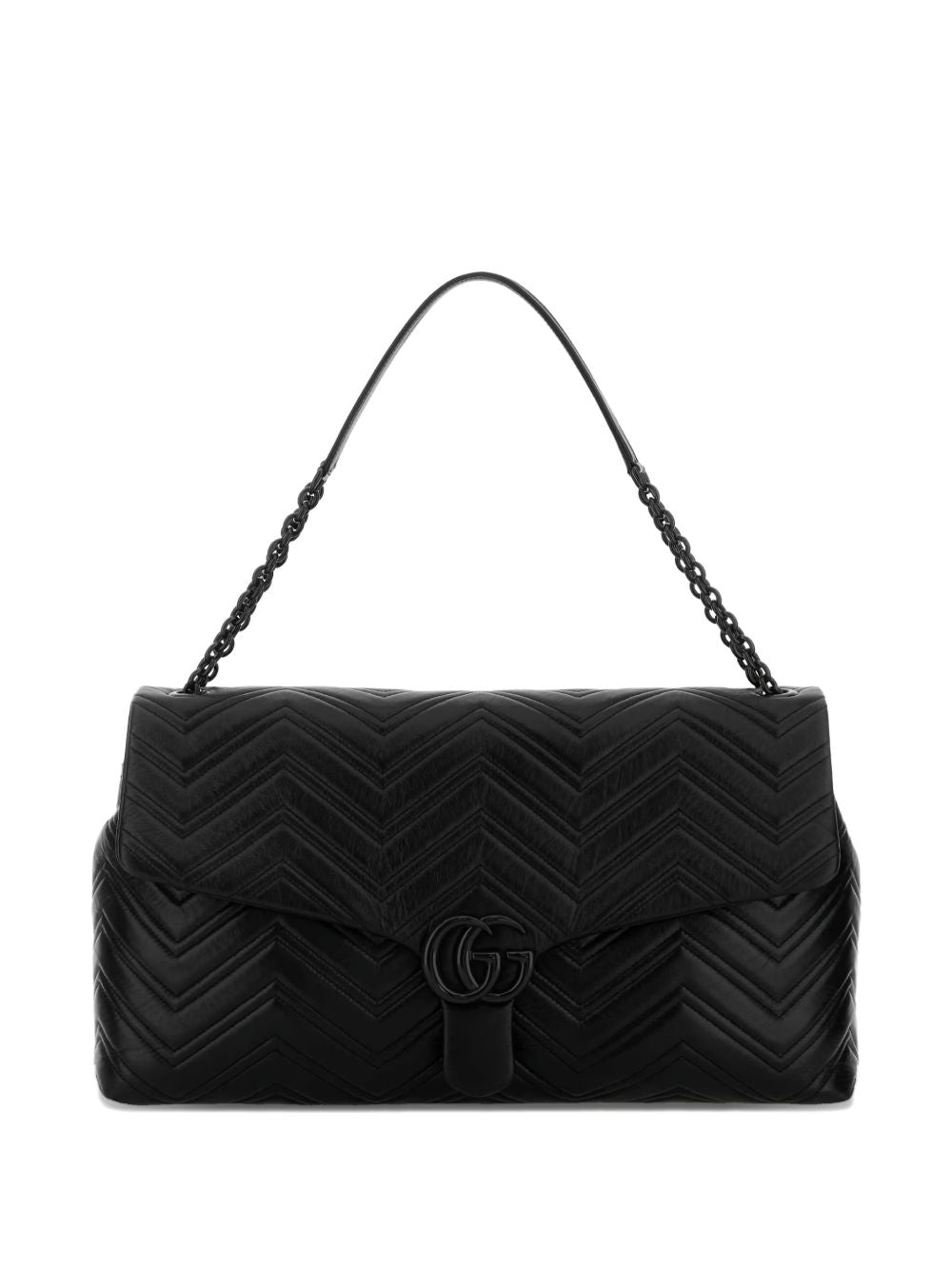 Quilted Black Handbag With Chain-Link Strap