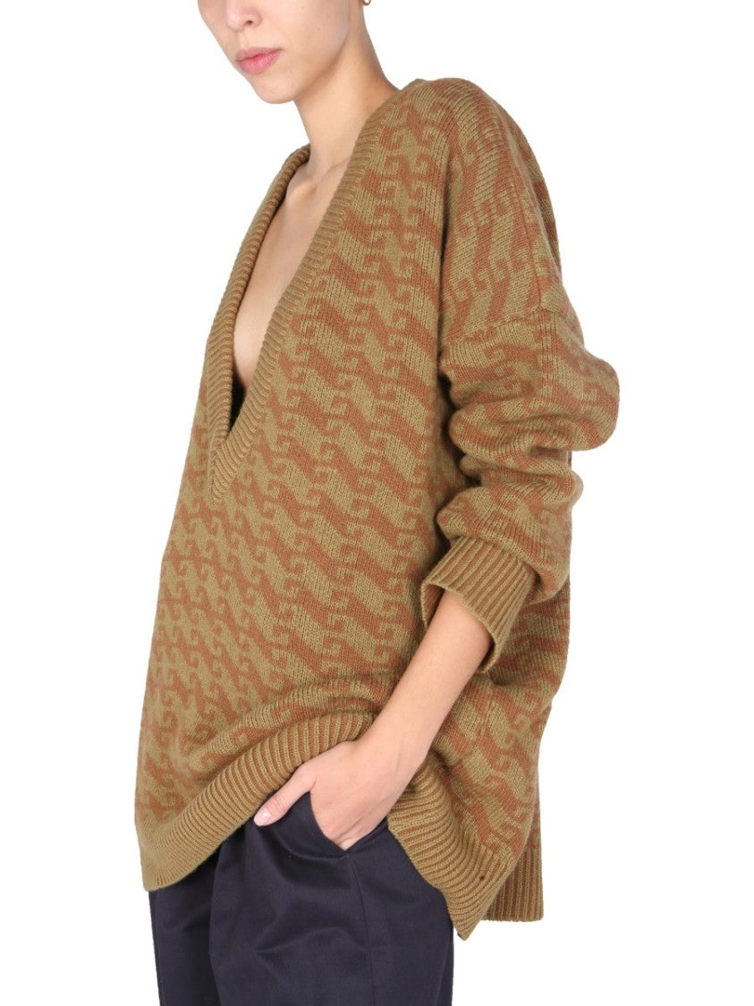 V-Neck Jacquard Sweater