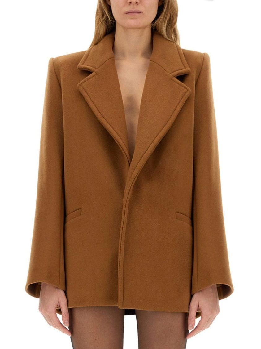 Structured Short Wool Coat With Wide Lapels