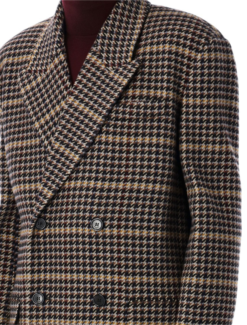 Checked Wool Long Coat