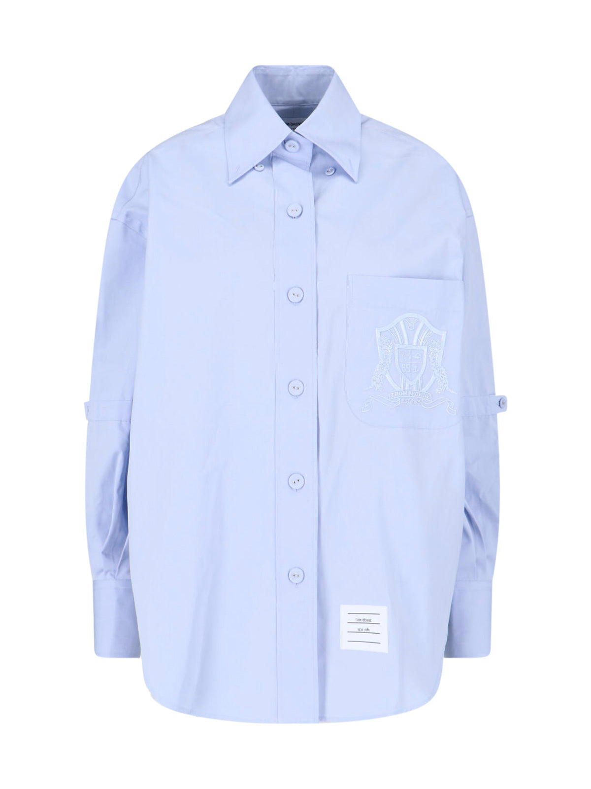 Blue Poplin Curved Hem Logo Shirt