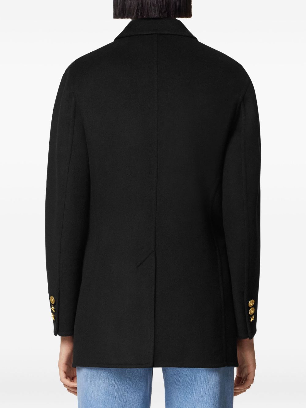 Double-Breasted Black Coat with Gold-Tone Accents