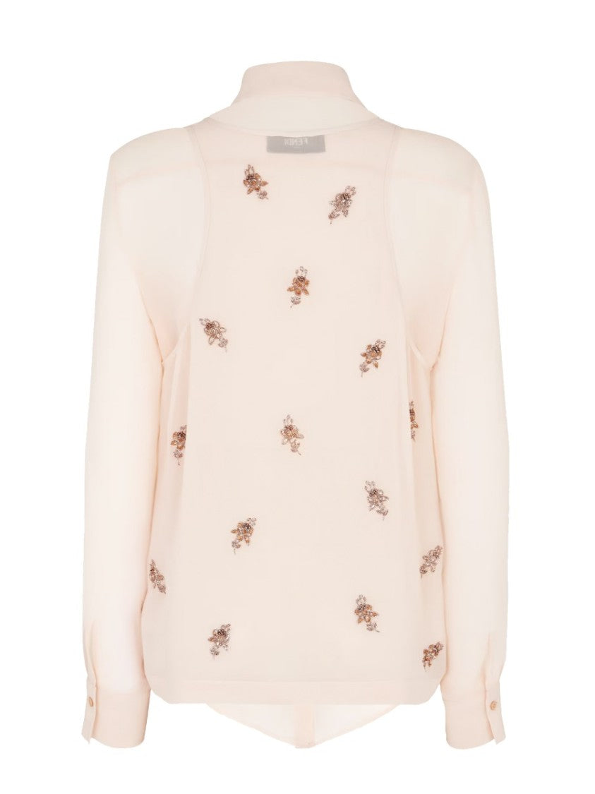 Embroidered Sheer Georgette Top With Classic Collar