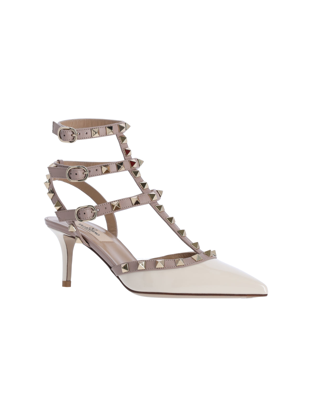 White Pointed-Toe Rockstud Leather Pumps