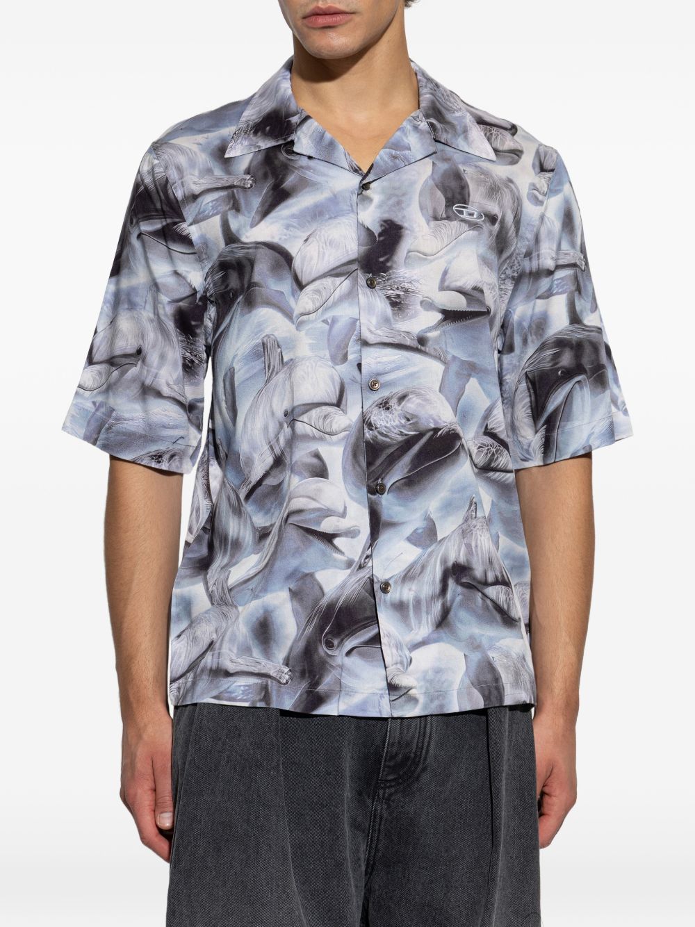Short-Sleeved Shirt With Grey Dolphin Print