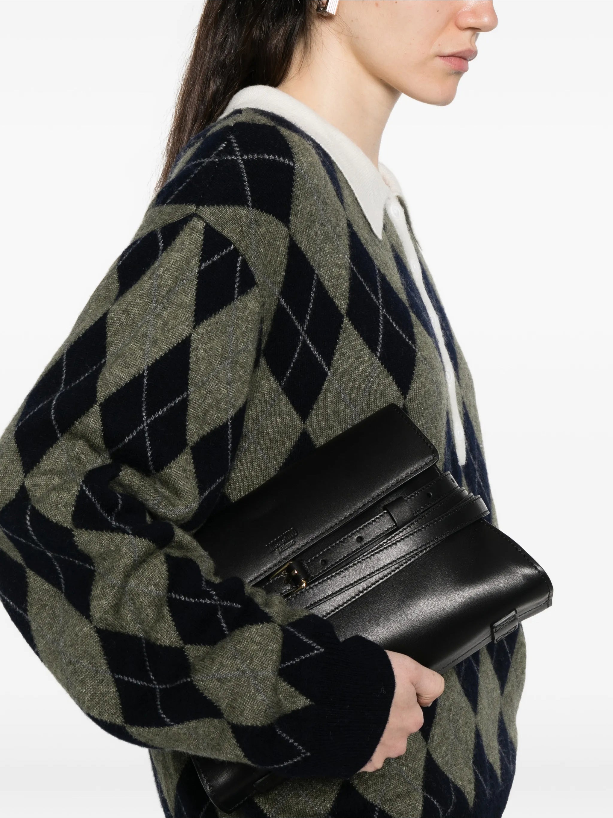 Fold-Over Nappa Leather Shoulder Bag With Gold