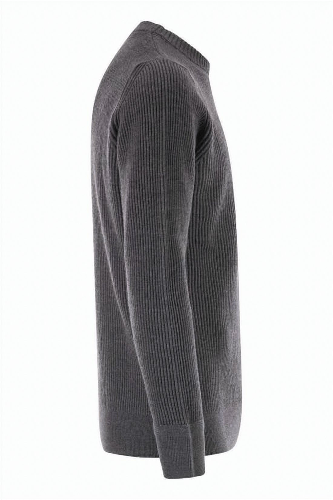 Ribbed Wool Knit Sweater with Patch Detail
