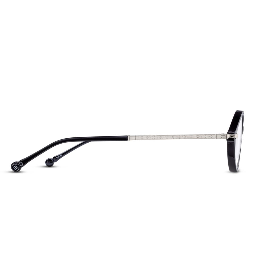 M2066.Rx Sleek Black Acetate Eyeglasses with Modern Metallic Temples