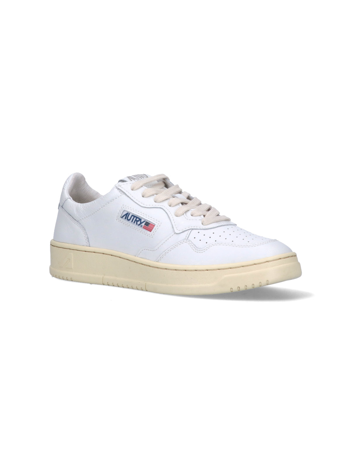 Minimalist White Leather Low-Top Sneakers With Perforated Toe
