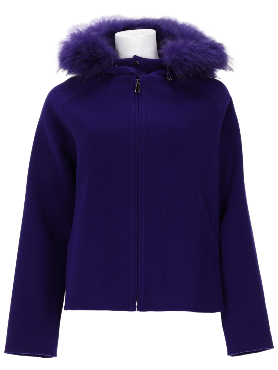 Cropped Deep Purple Jacket With Fluffy Fur Trim