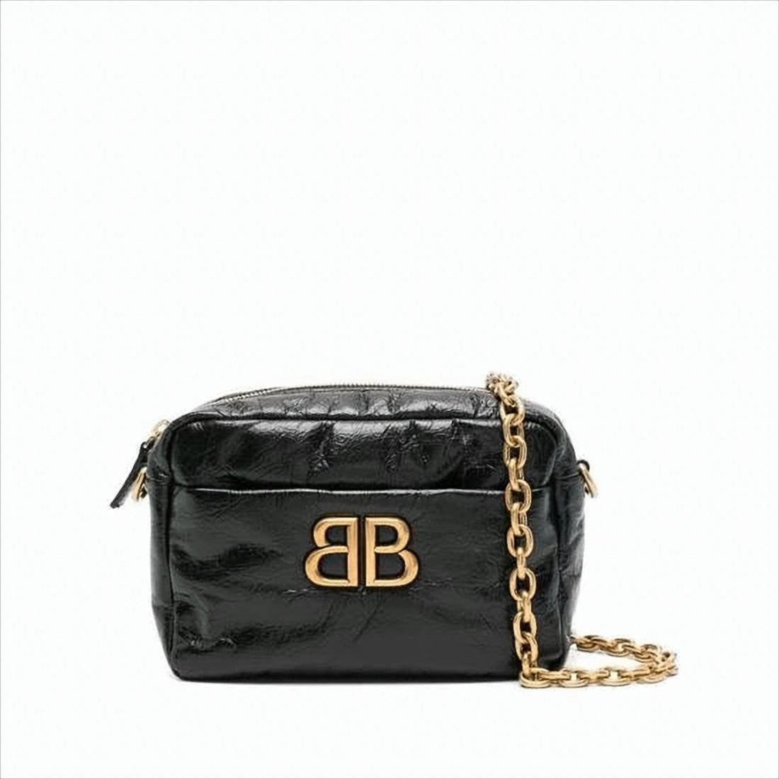 Compact Glossy Calf Leather Shoulder Bag With Double 'B' Logo