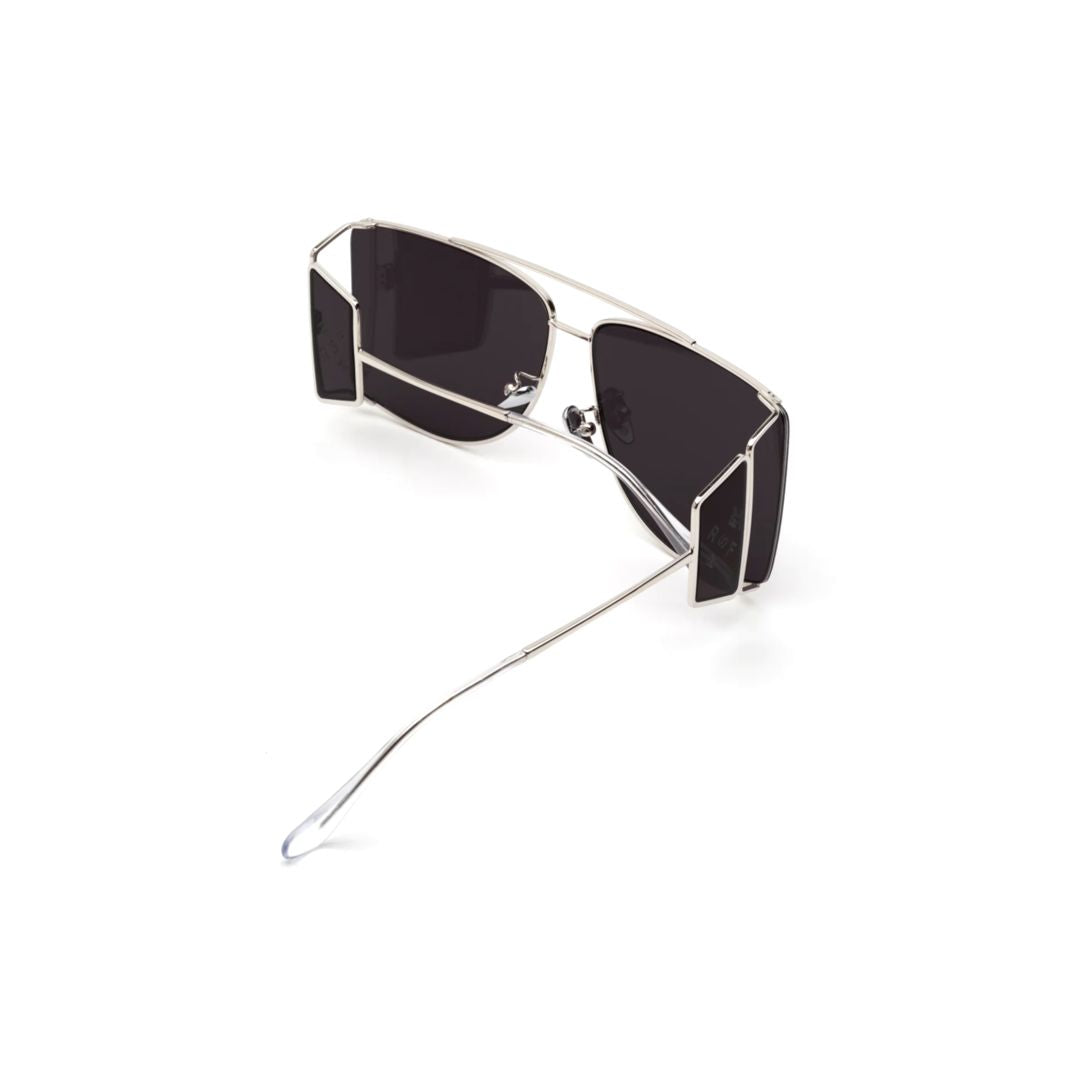 Autore Black Geometric Silver Metal Sunglasses