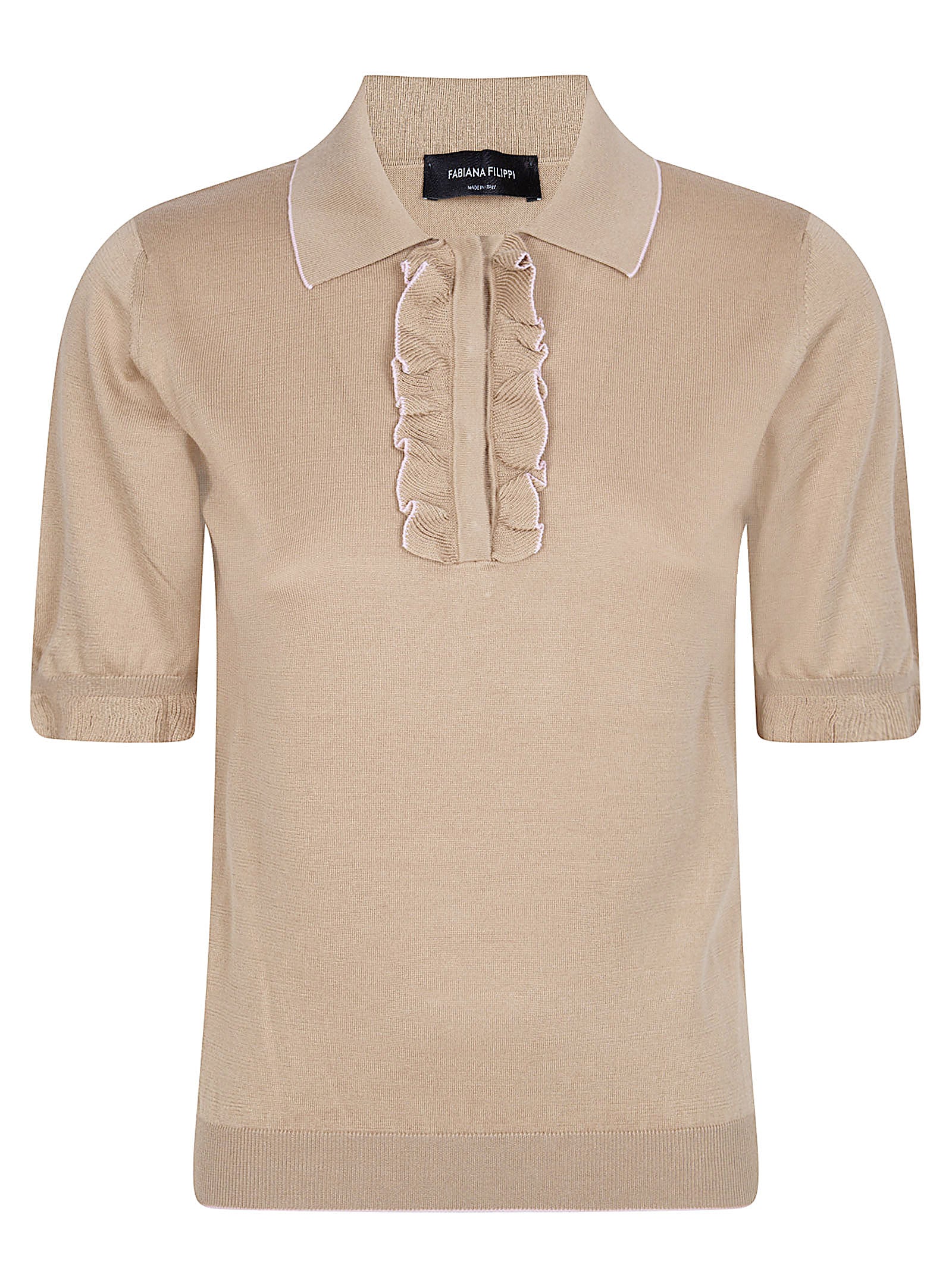 Short-Sleeved Silk-Cotton Blend Polo with Ruffle Detail