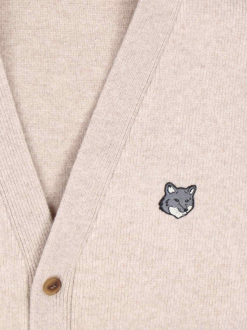 "Fox Head" Cardigan, In Beige Wool