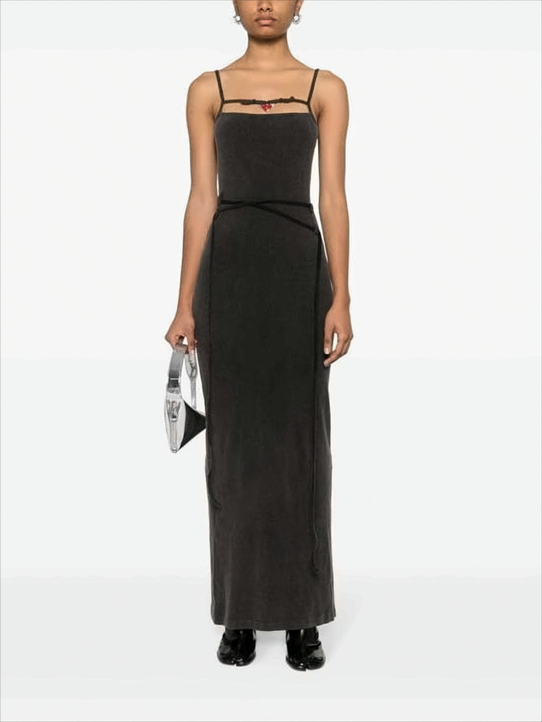 Black Body-Hugging Maxi Dress with Spaghetti Straps