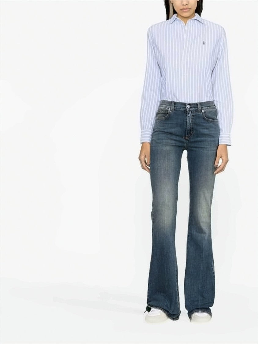 Striped Button-Up Blouse with Pointed Collar