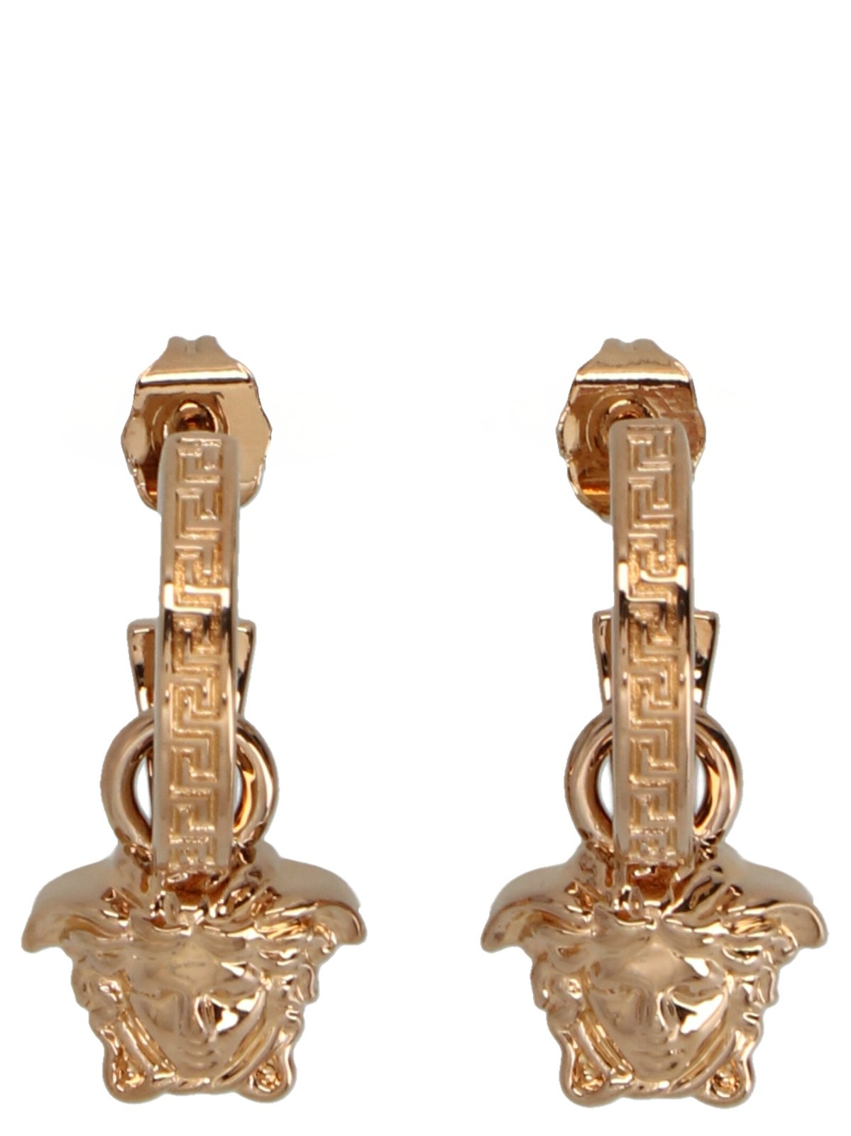 Gold Brass Hoop Earrings with Medusa Charm