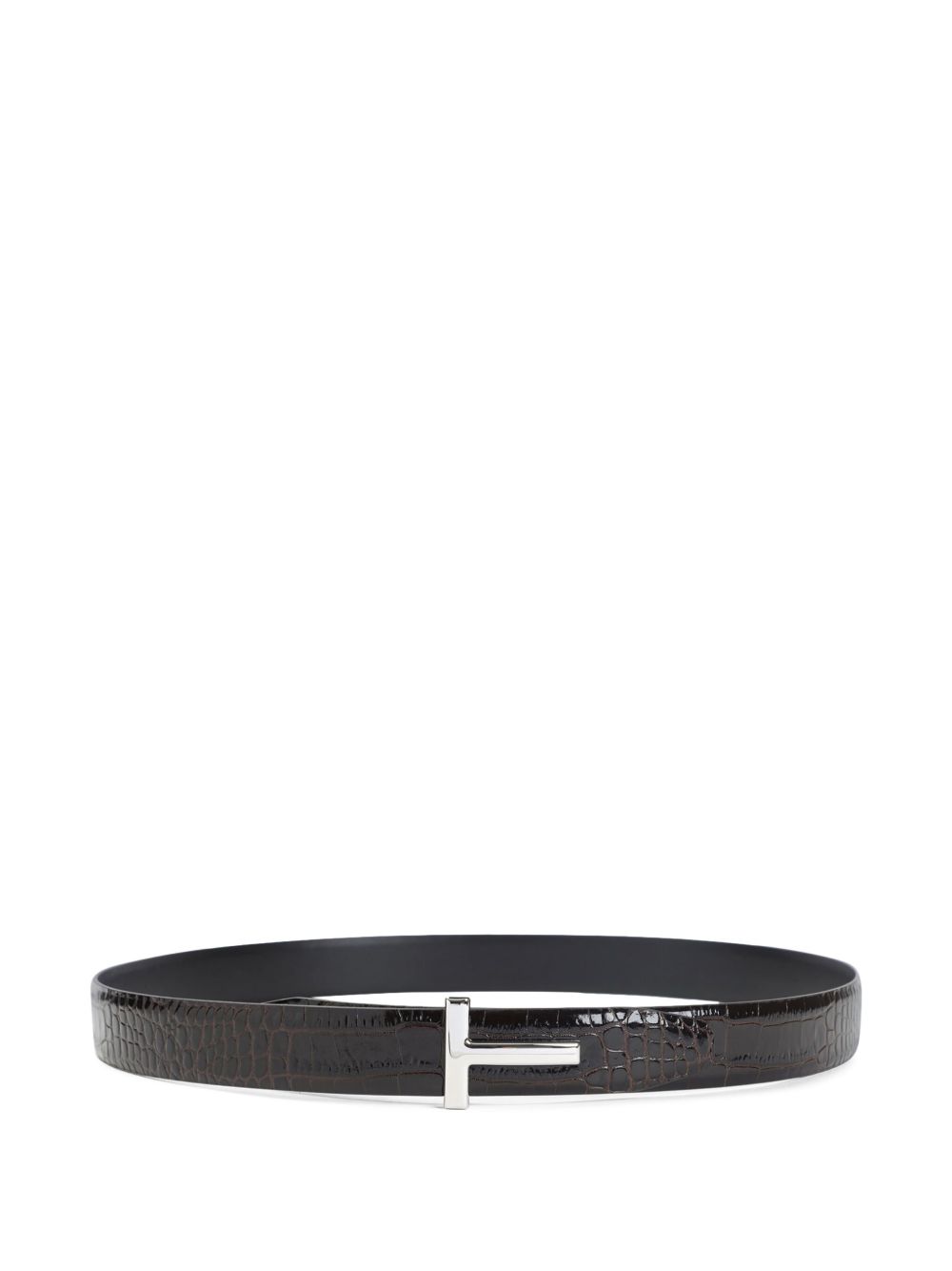 Crocodile-Print Calf Leather Belt With T-Buckle
