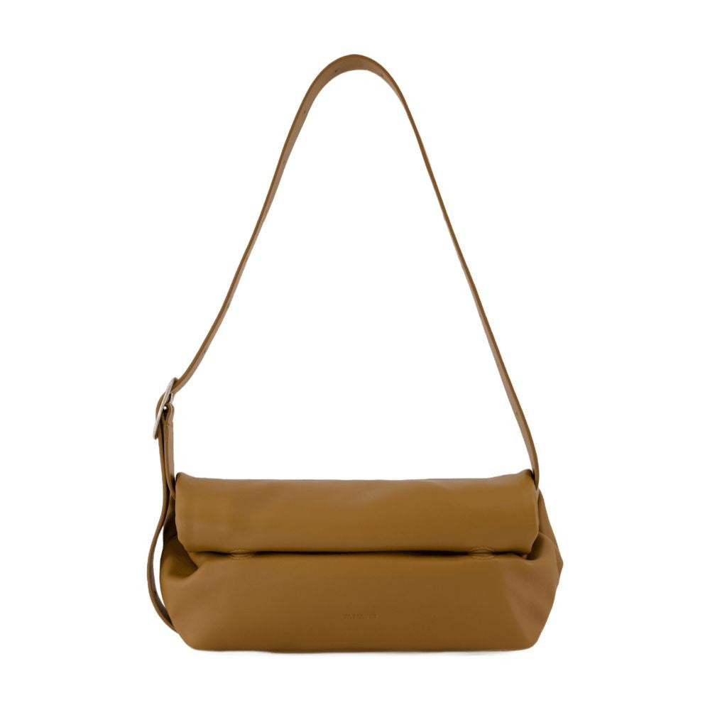 Khaki Leather Rollup Small Square Belt Shoulder Bag