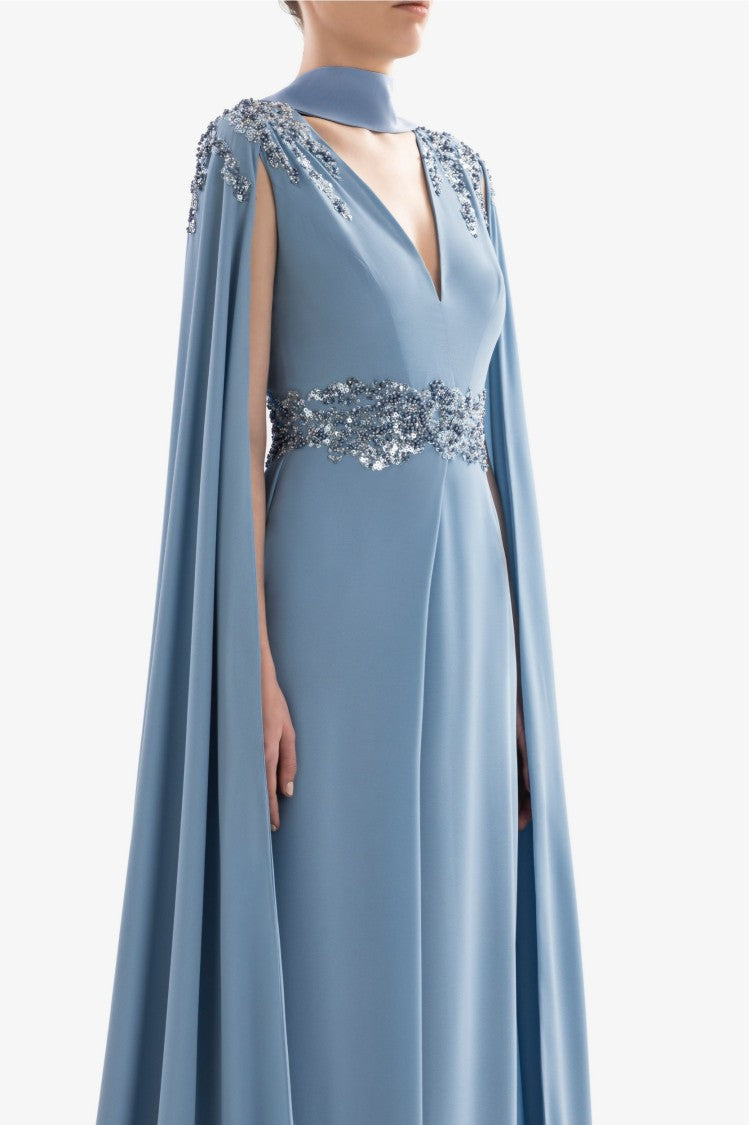 Crepe Dress With Cape