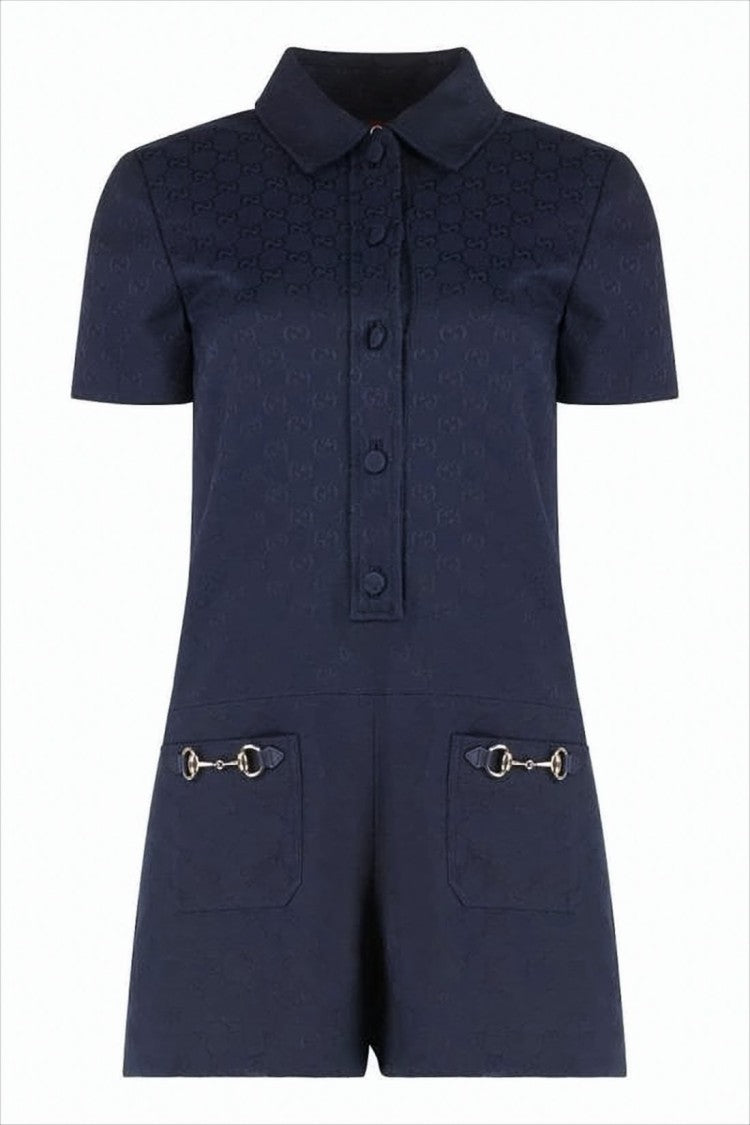 Short Jumpsuit With Collared Neckline And Decorative Hardware