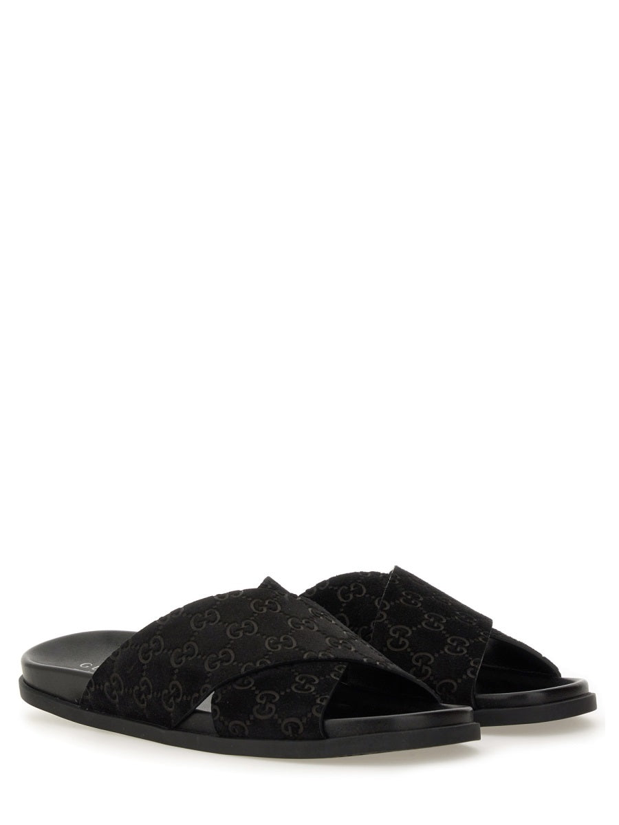 Sandal Slider with Textured GG Pattern