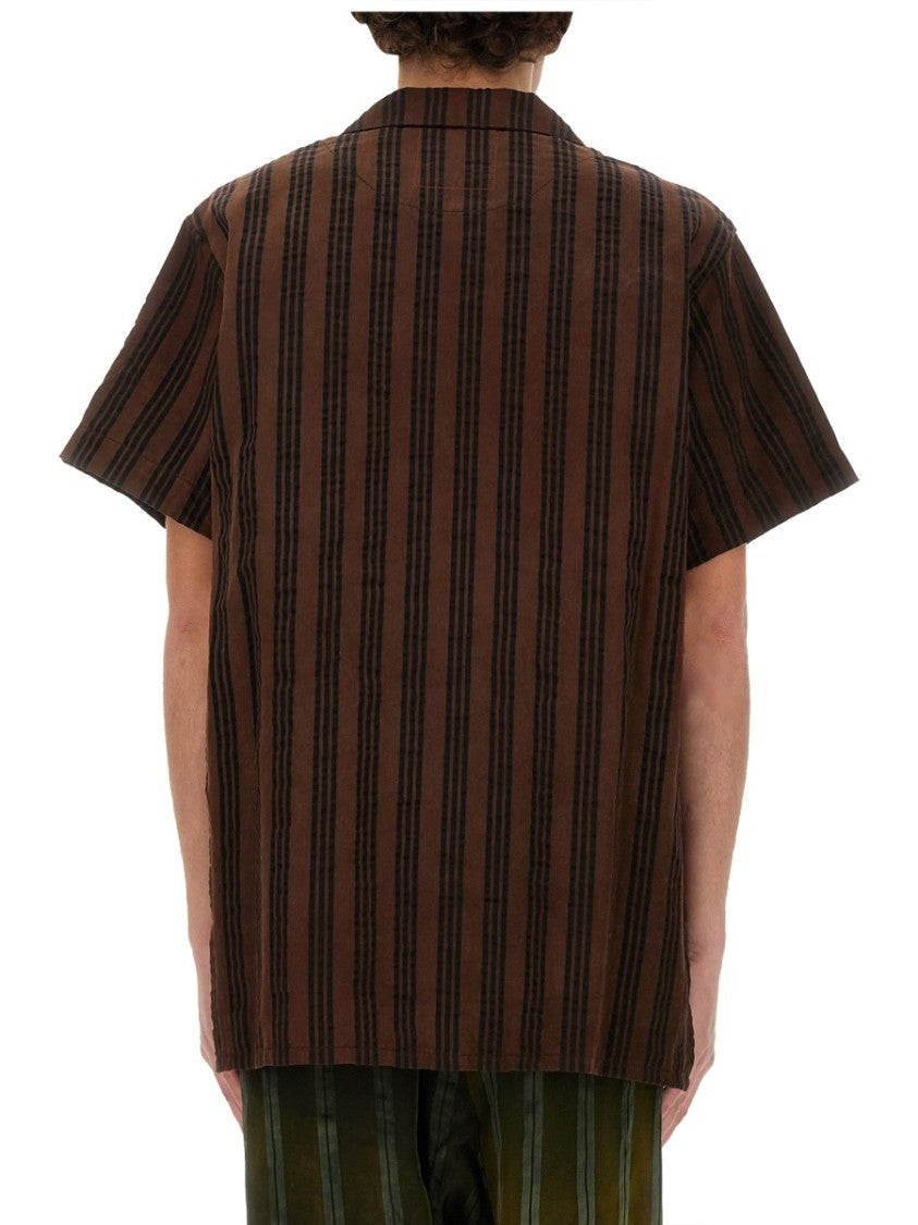 Striped Shirt With Oversized Collar And Textured Fabric