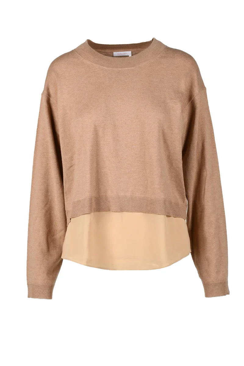 Beige Knitwear Top with Layered Hem