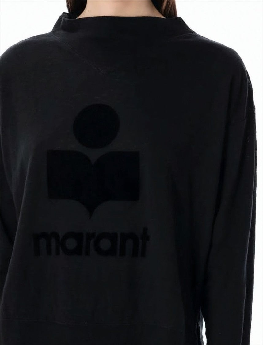 Relaxed Fit Black Linen Long-Sleeve Top with Graphic Design