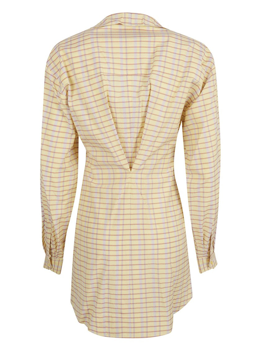 Ruffled Neckline Dress With Button-Down Front