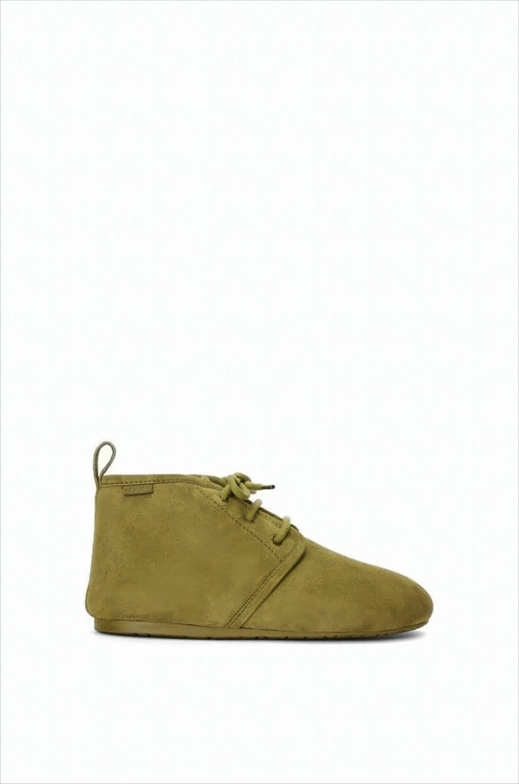 Olive Green Suede Lace-Up Boots with TPU Sole