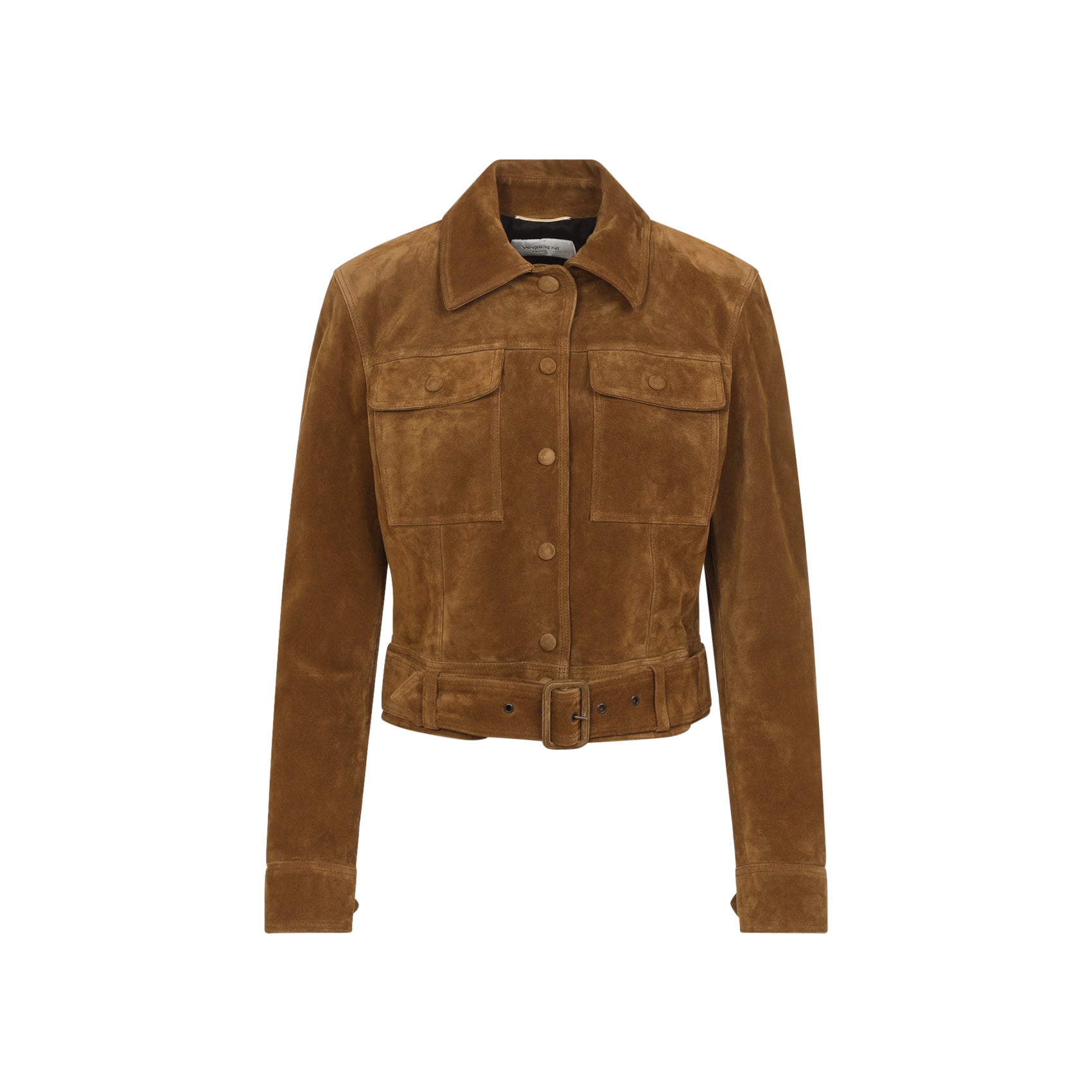 Brown Suede Jacket with Pointed Collar