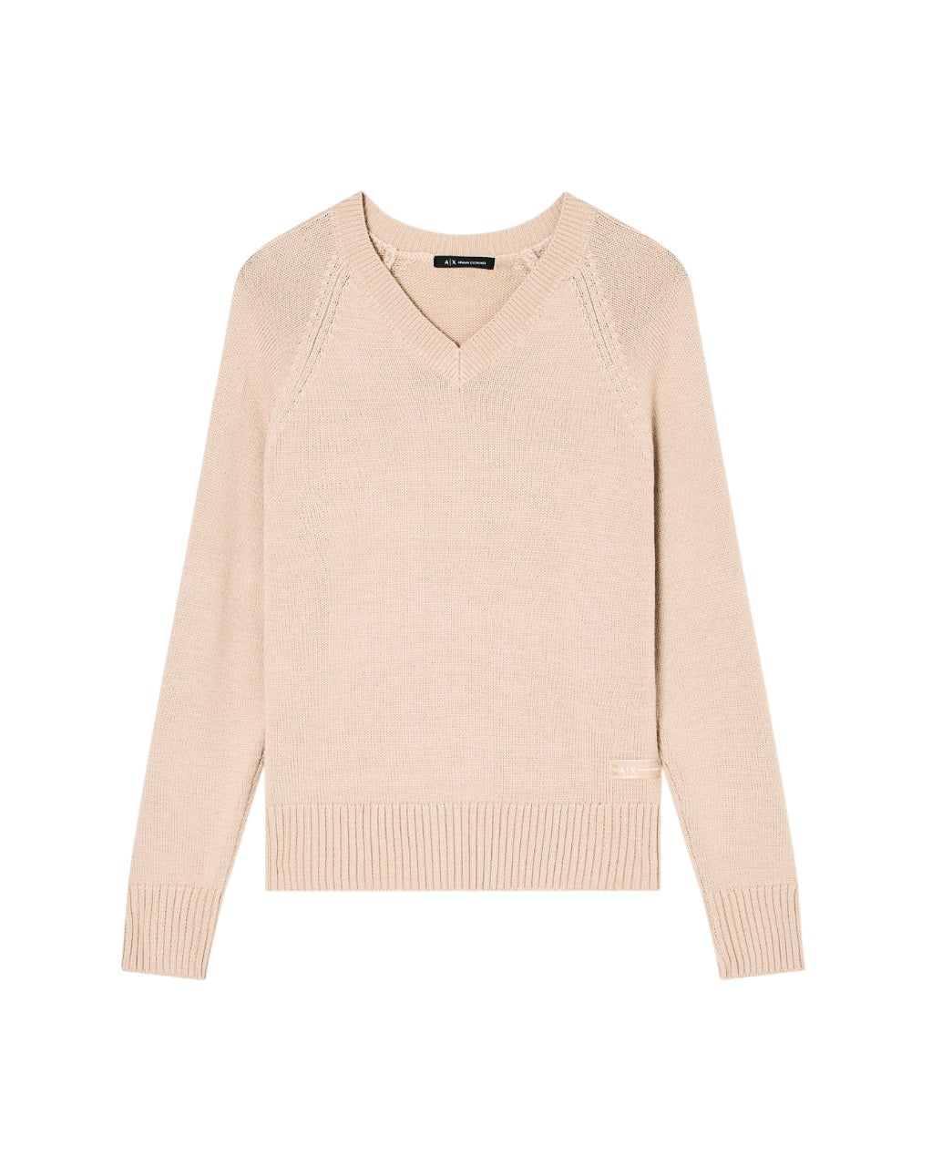 Knit Sweater with V-Neckline and Ribbed Details