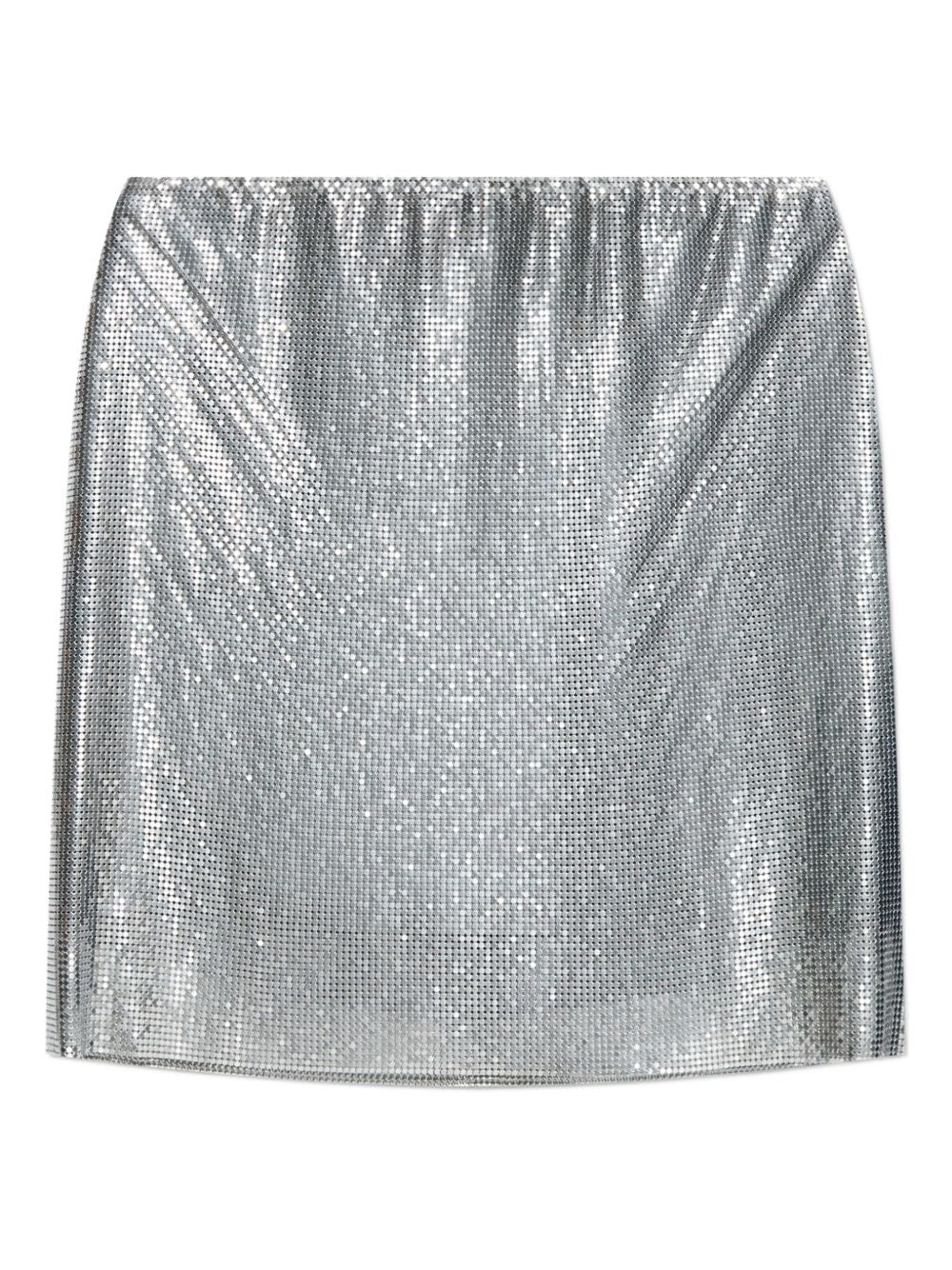 Mini Metallic Silver Skirt With Mesh Overlay