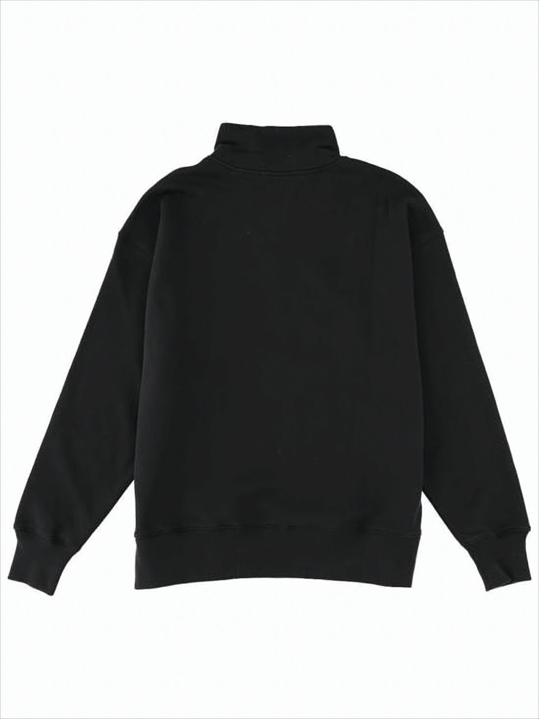 Black Long-Sleeve Half-Zip Pullover With Ribbed Details