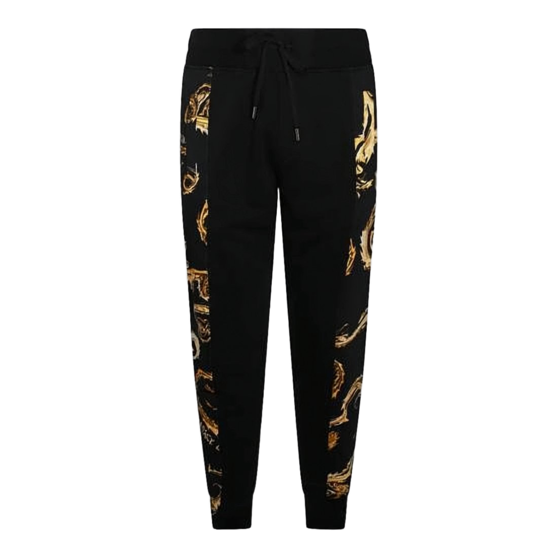 Baroque-Patterned Black Jogger Pants with Drawstring Waist