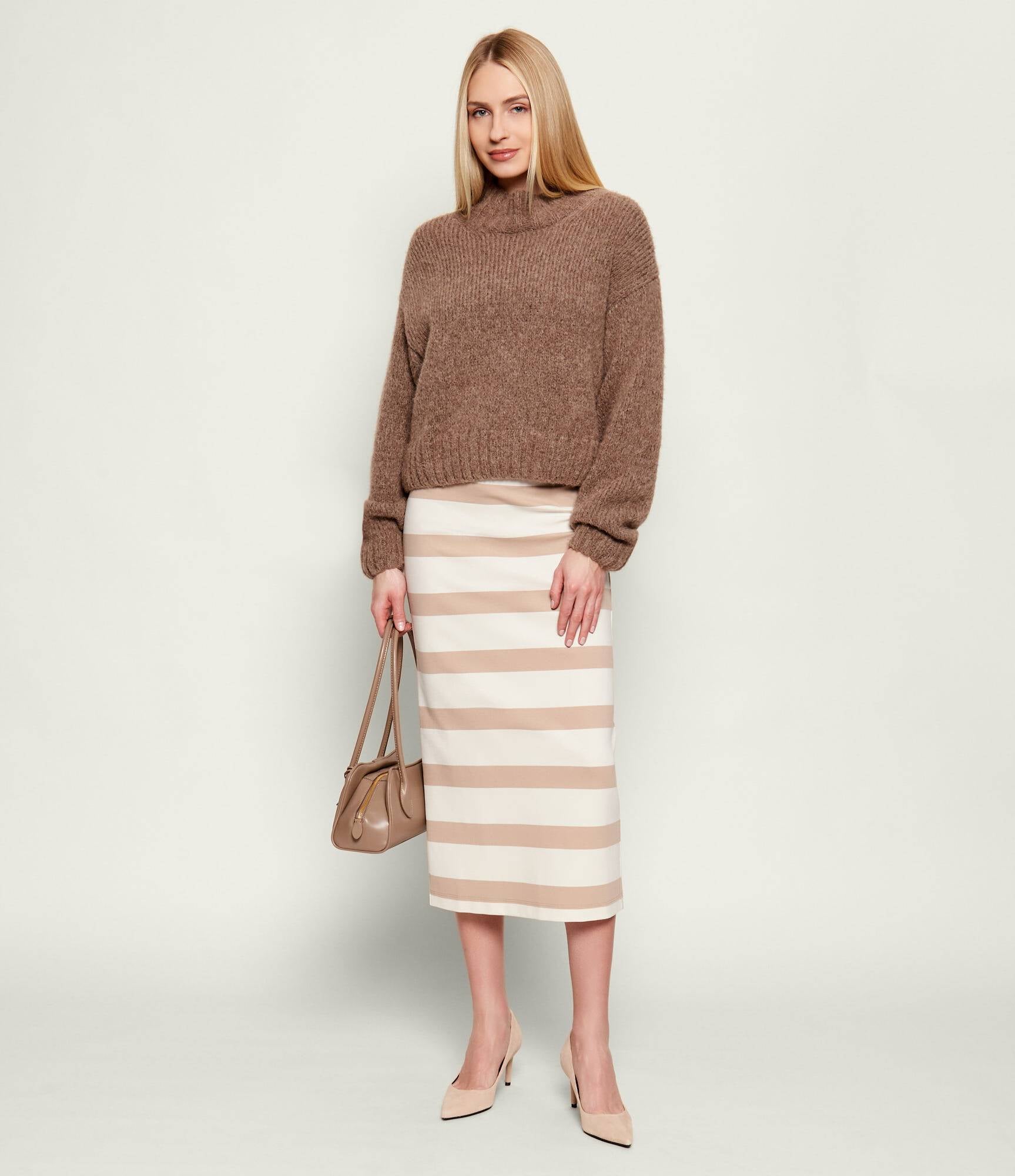Midi-Length Striped Skirt with High Waist