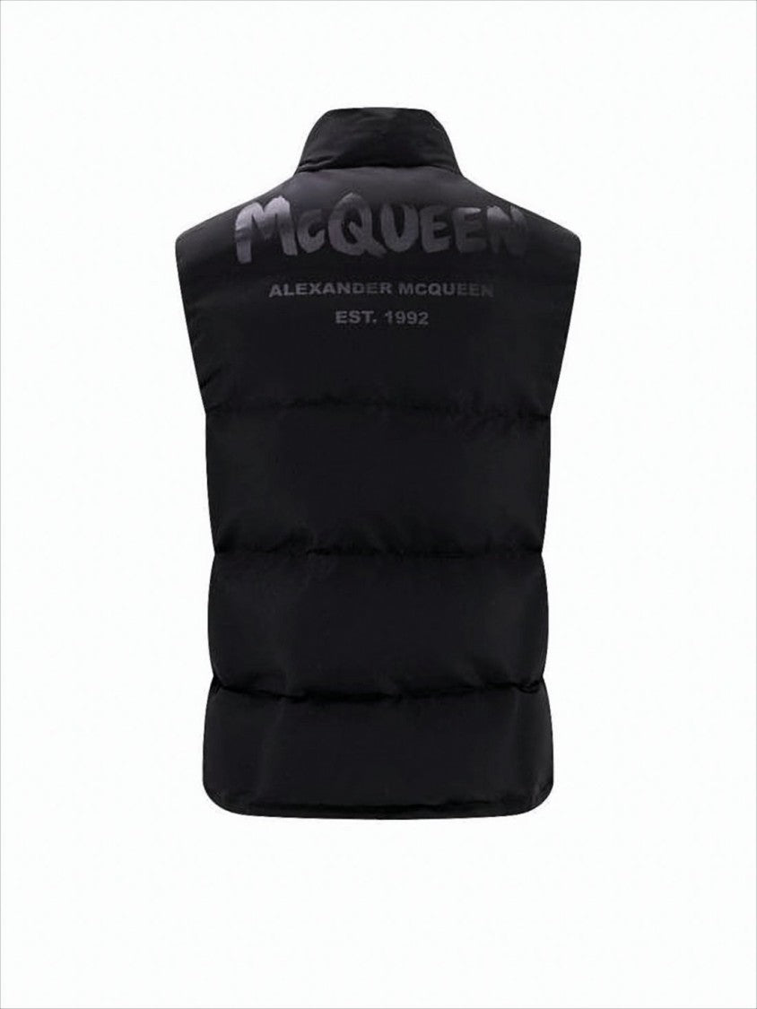 Padded Black Vest with High Collar