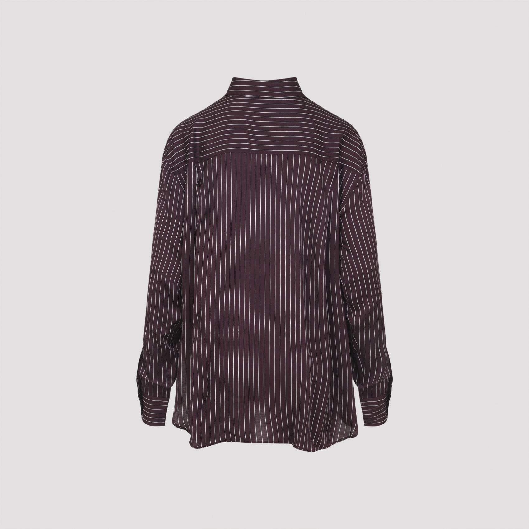 Button-Down Burgundy Shirt with Light Vertical Pinstripes