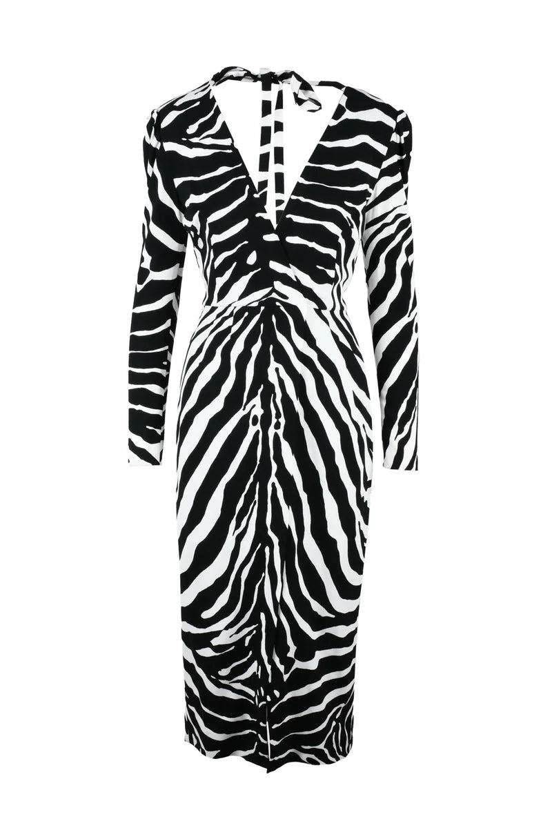 V-Neck Midi Dress - Black/White