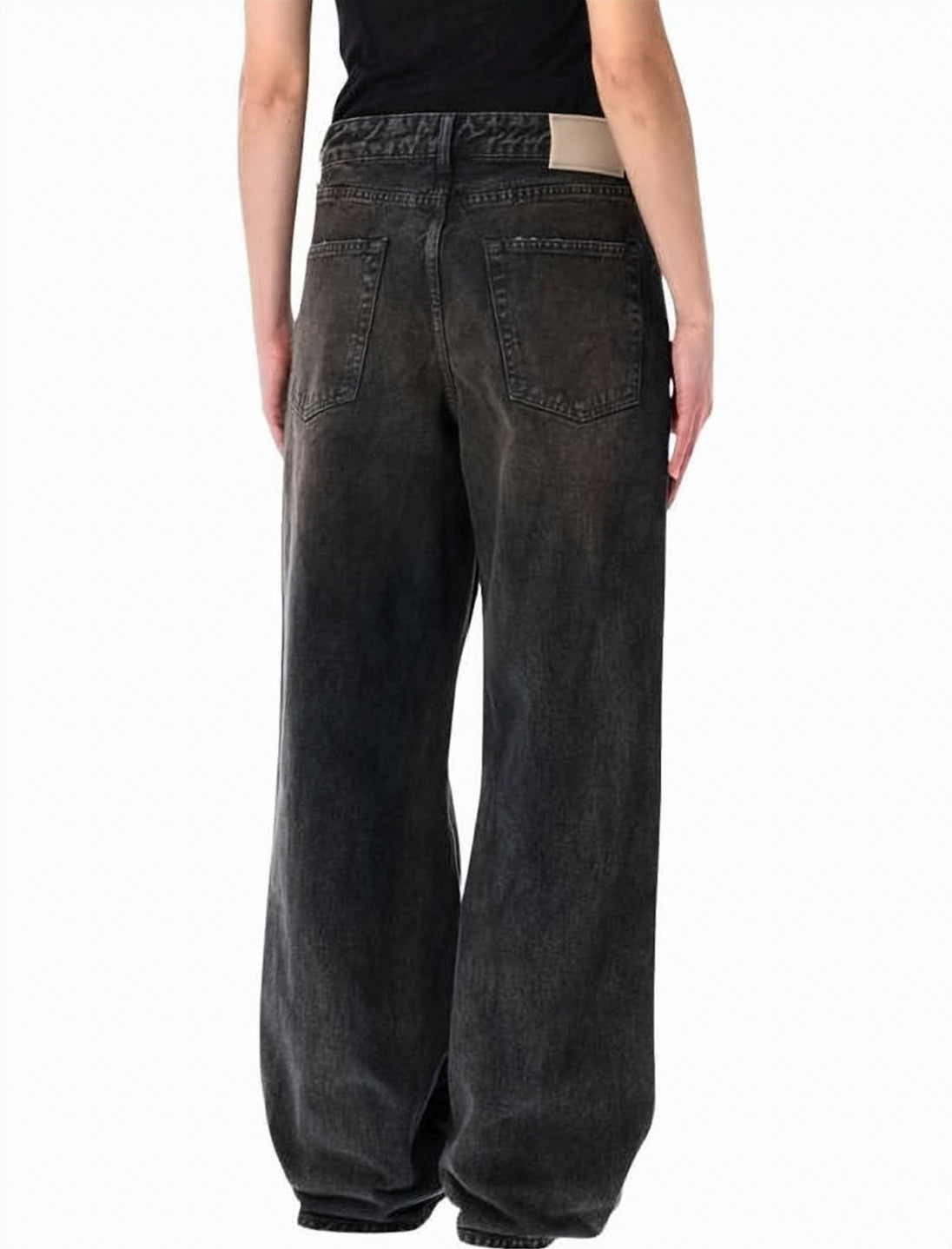 Relaxed Wide-Leg Denim Pants with Faded Black Wash